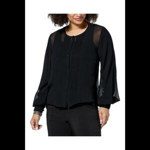 WynneCollection Chiffon Tuxedo Shirt Black - Regular